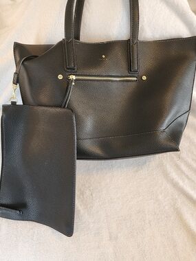 Travanti Classic Black Tote Bag with Zip Pouch